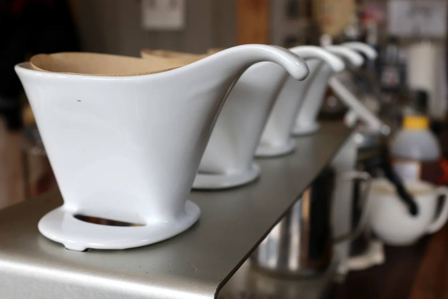 Pour-over coffee brewers on the Lukaya Cafe counter